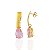 Brinco Base com Gota Zircônia Rosa - Banho de Ouro 18k - Imagem 1