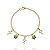 Pulseira Cruz Vazada e Borboletas Verde 19cm - Banho de ouro 18k - Imagem 1