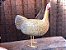 Escultura de madeira bruta representando uma grande galinha, pintada a mão, com pés em ferro, mede 50x54 cm de altura - Imagem 3