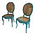 Par de lindas e antigas cadeiras , medalhão, em madeira e palhinha com policromia azul turquesa , uma delas palhinha natural com pequenos desgaste, a outra contem um pequeno reparo colado nas costas conforme foto, cadeiras resistentes para uso - Imagem 1