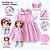 Kit Vestido com Boneca de pano Infantil Xadrez Rosa Conforto Luxo 100% Algodão 2 Meses até 4 Anos Clara - Imagem 4