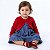 Vestido Bebê e Infantil Azul Jeans Aplique Cereja com Bolero Plush Vermelho Toque Pêssego 2 Meses a 6 Anos - Imagem 1