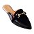 Mule Sapatilha Feminina - enfeite trapézio Verniz Preto e Camurça Preto - Pura Pose - Imagem 1