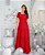 Vestido longo Vermelho com botões frontais com saia três marias e faixa - Imagem 1