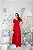 Vestido longo Vermelho com botões frontais com saia três marias e faixa - Imagem 2
