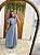 Vestido longo azul midi com decote em V e mangas curtas bufantes - Imagem 1