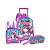 Kit Mochila De Rodinhas Unicórnio Roxo + Lancheira + Estojo - Imagem 1