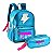 Mochila Clio Girl Power Azul Escolar e Estojo Paetê Duplo - Imagem 1