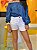 Shorts Boyfriend  Cintura Média  Lycra Sarja Branco vista com ziper - Imagem 3