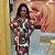 Vestido Midi Manga Godê em Viscose estampado Vermelho Verde cinto de corda - Imagem 3