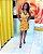 Vestido Curto em Viscose Estampado Mostarda de Alcinha - Imagem 1