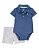 Conjunto infantil, Body Polo Azul com Shorts Listrado, Carter's - Imagem 1