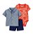 Conjunto de Bebê 3 Peças com Camisa Jeans, Body Estampado e Short Azul, Carter’s - Imagem 1