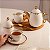 Conjunto para Chá 3 Peças Bule Leiteira e Açucareiro Porcelana Egg Branco e Dourado - Imagem 2