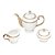 Conjunto para Chá 3 Peças Bule Leiteira e Açucareiro Porcelana Paddy Branco e Dourado - Imagem 3