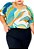 Blusa Plus Size Feminina de Viscolinho com Decote Canoa Elástico na Cintura e Manga Raglan Estampada Verde - Imagem 1