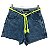 Short Curto Feminino Jeans Claro Lavado com Torçal e Pesponto Verde Limão 100% Algodão - Imagem 1