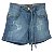 Short Curto Feminino Jeans Claro Lavado e Puído Pesponto em Marrom Claro 98% Algodão 2% Elastano - Imagem 1