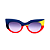 Óculos de Sol G13 1 nas cores azul, amarelo, vermelho e preto com as hastes azuis e lentes cinza. Origem - Imagem 1