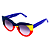 Óculos de Sol G13 1 nas cores azul, amarelo, vermelho e preto com as hastes azuis e lentes cinza. Origem - Imagem 3
