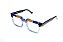 Óculos de Grau G159 1 em tons de azul, películas douradas e prateadas e preto, com as hastes pretas. - Imagem 2