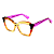 Óculos de Grau Gustavo Eyewear G111 7 na cor laranja com lisras azuis, vermelhas e douradas, com as hastes lilás. - Imagem 3