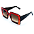 Óculos de Sol Gustavo Eyewear G01 3 em vermelho, laranja e preto. Hastes pretas e lentes cinza degrade. Novidades - Imagem 3