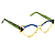 Óculos de Grau Gustavo Eyewear G161 1 nas cores âmbar, azul e verde. Hastes verdes. Geométricos - Imagem 2
