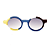 Óculos de Sol Gustavo Eyewear G162 2 em amarelo, azul e marrom. Hastes pretas e lentes cinza. Com fios de nylon. Redondos - Imagem 1