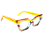 Óculos de Grau Gustavo Eyewear G167 5 Laranja, âmbar, azul, vermelho, acqua e fumê. Hastes amarelas. Murano - Imagem 2
