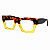G64 — Animal Print e amarelo | Acetato italiano Mazzucchelli, retangular overside, fabricado à mão no Brasil. Novidades. Unisex - Imagem 3