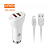 Carregador Veicular 36W Turbo 3.0 com 2 Entradas USB + Cabo Lightning 1m KD302A - Kaidi - Imagem 1