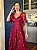 Vestido Longo Bordado Floral Com Mangas Curtas Madrinha e Mãe de Noiva Marsala - Imagem 3
