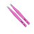Kit 2 Pinças Aço Inoxidável Rosa Alongamento Cílios  Reta - Imagem 1