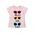Blusa Infantil Feminina Manga Curta Rosa com Silk e Lacinhos - Imagem 1