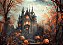 Painel de Festa em Tecido Sublimado Castelo Mal Assombrado de Halloween - Imagem 2