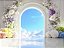 Painel de Festa em Tecido Sublimado Janela Arco Floral com Céu Azul e Nuvens - Imagem 2