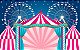 Painel de Festa em Tecido Sublimado 3d Circo Azul e Rosa - Imagem 1