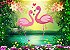 Painel de Festa em Tecido Sublimado 3d Flamingos na Floresta - Imagem 1