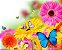 Painel de Festa em Tecido Sublimado 3d Borboletas nas Flores - Imagem 1