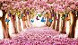 Painel de Festa em Tecido Sublimado 3d Floresta Ipê Rosa Com Borboletas - Imagem 1