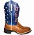Bota Texana Camel Cano Azul USA Sola Preta Bico Quadrado - Imagem 3