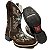 Bota Texana Feminina Flor Cruz Café Sola Preta Bico Quadrado - Imagem 5