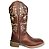 Bota Texana Feminina Flores Vira Palha Sola Marrom Bico Quadrado - Imagem 3