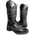 Bota Texana Feminina Touro Sentado Asa Preto Strass Glitter Sola Preto Bico Quadrado - Imagem 1