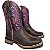 Bota Texana Feminina Crazy Horse Bord Rosa Salto Madeira Bico Qua - Imagem 1