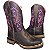Bota Texana Feminina Crazy Horse Bord Rosa Salto Madeira Bico Qua - Imagem 2
