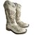 Bota Texana Feminina Laser Cruz Creme Glitter Ouro Bico Quadrado - Imagem 2