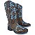 Bota Texana Feminina Touro Sentado Camel Azul Strass Bico Quadrad - Imagem 2