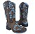 Bota Texana Feminina Touro Sentado Camel Azul Strass Bico Quadrad - Imagem 1